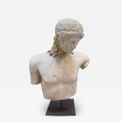 Vintage Italian Apollo Del Tevere Plaster Half Bust Sculpture 1970s