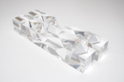 Vintage Italian Asymmetrical Lucite and Brass Sculptural Prism Candleholders