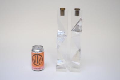 Vintage Italian Asymmetrical Lucite and Brass Sculptural Prism Candleholders