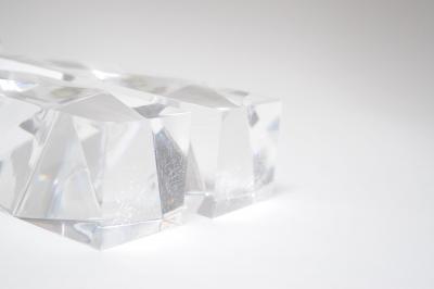 Vintage Italian Asymmetrical Lucite and Brass Sculptural Prism Candleholders