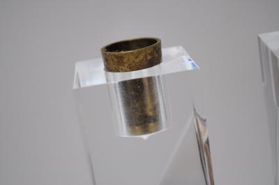 Vintage Italian Asymmetrical Lucite and Brass Sculptural Prism Candleholders