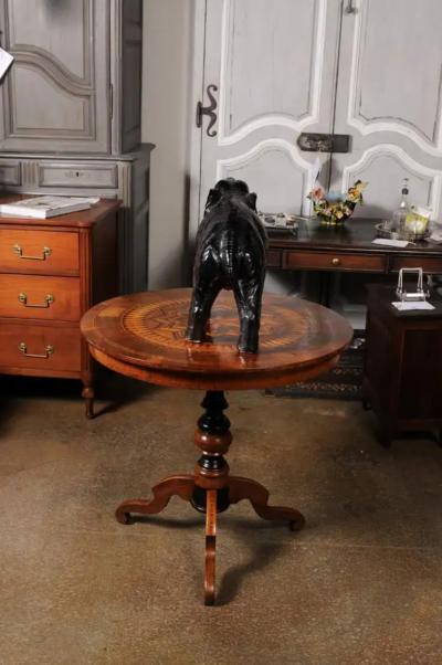 Vintage Italian Black Glazed Ceramic Sculpture of a Walking Elephant Trunk Up
