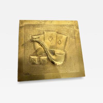 Vintage Italian Brass Box with Poker and Pipe Relief 1950s