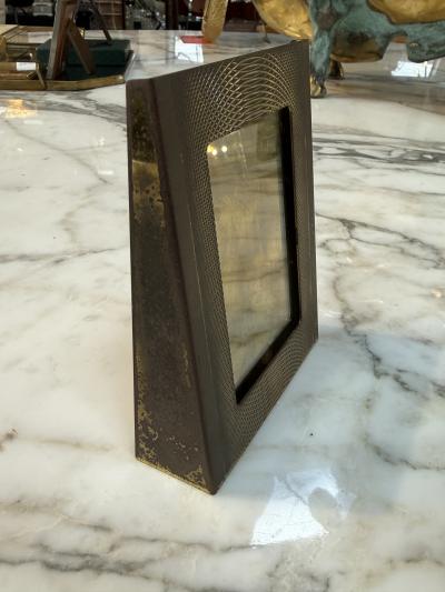 Vintage Italian Brass Photo Frame with Guilloch Pattern Mid Century Modern