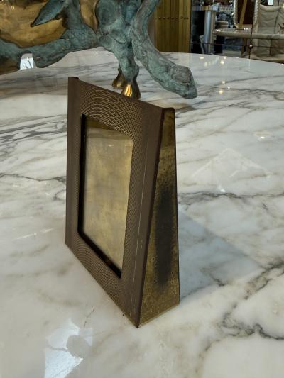 Vintage Italian Brass Photo Frame with Guilloch Pattern Mid Century Modern