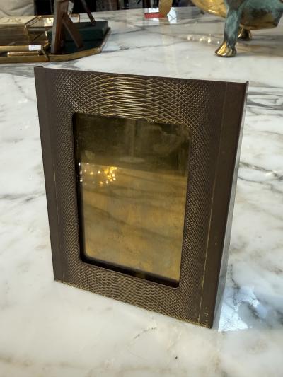 Vintage Italian Brass Photo Frame with Guilloch Pattern Mid Century Modern