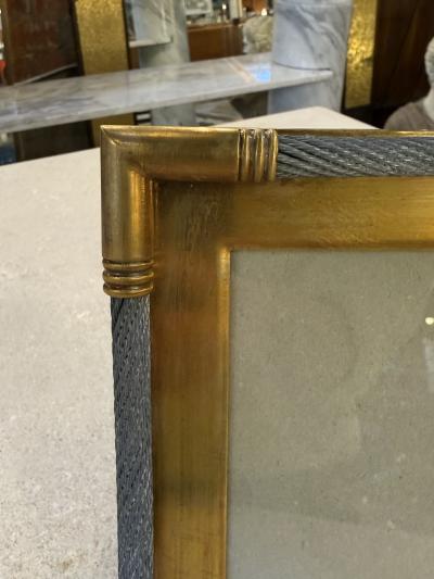 Vintage Italian Brass Photo Frame with Steel Cable Detail 1970s