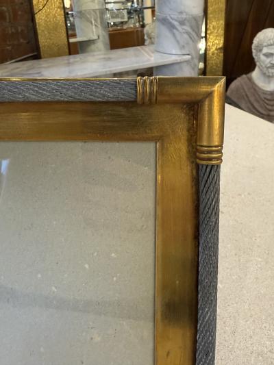 Vintage Italian Brass Photo Frame with Steel Cable Detail 1970s