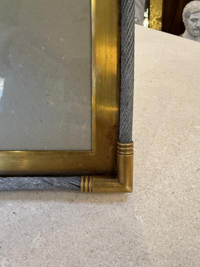 Vintage Italian Brass Photo Frame with Steel Cable Detail 1970s