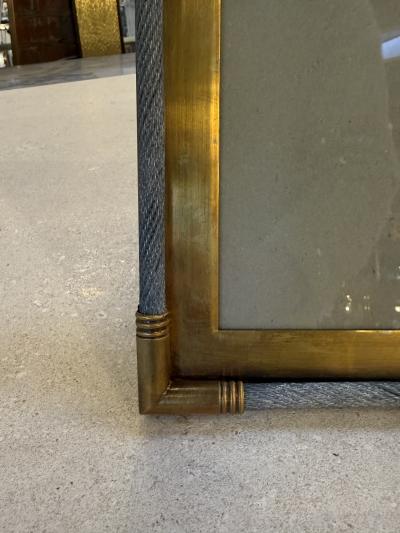 Vintage Italian Brass Photo Frame with Steel Cable Detail 1970s