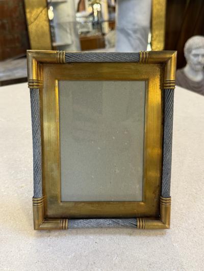 Vintage Italian Brass Photo Frame with Steel Cable Detail 1970s