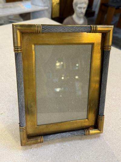 Vintage Italian Brass Photo Frame with Steel Cable Detail 1970s
