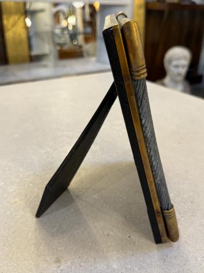 Vintage Italian Brass Photo Frame with Steel Cable Detail 1970s