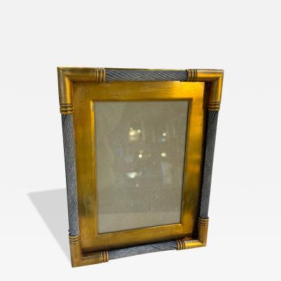 Vintage Italian Brass Photo Frame with Steel Cable Detail 1970s