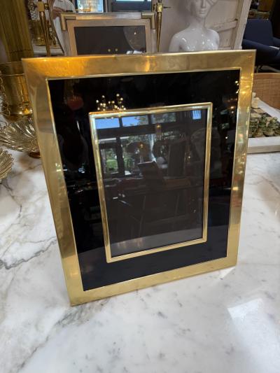 Vintage Italian Brass and Black Glass Picture Frame