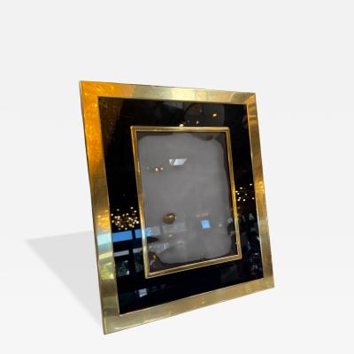 Vintage Italian Brass and Black Glass Picture Frame