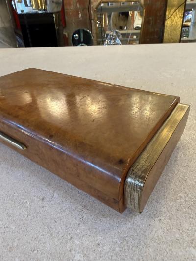 Vintage Italian Burl Wood and Brass Desk Box 1950s