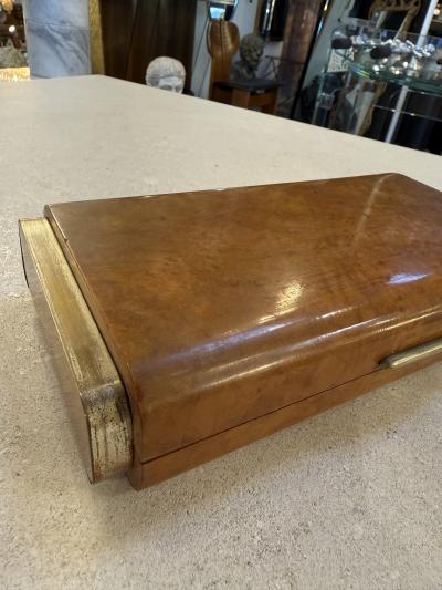 Vintage Italian Burl Wood and Brass Desk Box 1950s