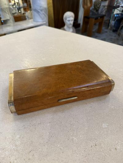 Vintage Italian Burl Wood and Brass Desk Box 1950s