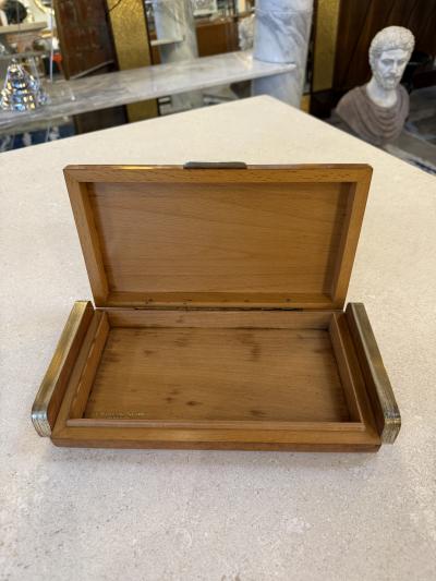 Vintage Italian Burl Wood and Brass Desk Box 1950s