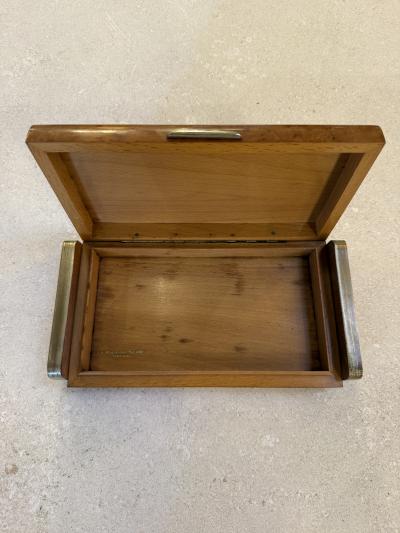 Vintage Italian Burl Wood and Brass Desk Box 1950s