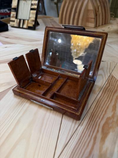 Vintage Italian Burlwood Travel Vanity Box with Mirror