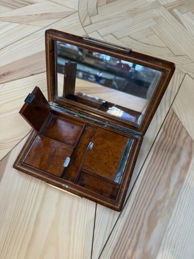 Vintage Italian Burlwood Travel Vanity Box with Mirror