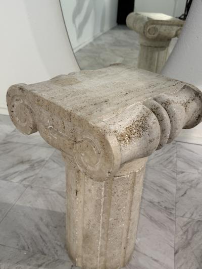 Vintage Italian Carved Travertine Column Pedestal 1950s