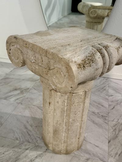 Vintage Italian Carved Travertine Column Pedestal 1950s