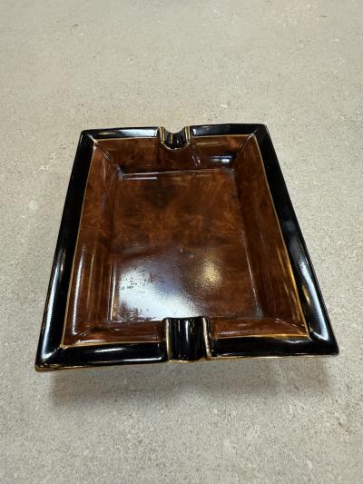 Vintage Italian Ceramic Ashtray with Brown Glaze and Black Border 1970s