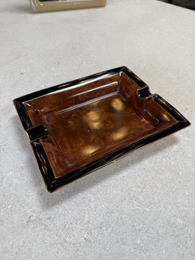 Vintage Italian Ceramic Ashtray with Brown Glaze and Black Border 1970s