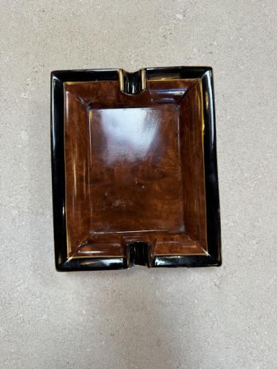Vintage Italian Ceramic Ashtray with Brown Glaze and Black Border 1970s