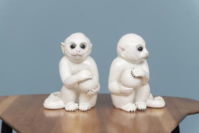 Vintage Italian Glazed Ceramic Monkeys