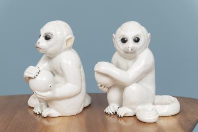 Vintage Italian Glazed Ceramic Monkeys