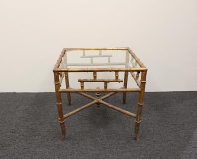 Vintage Italian Gold Gilt Faux Bamboo Chinoserie Chippendale Side Table Regency