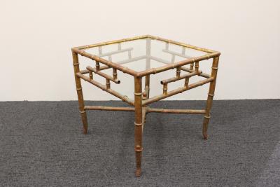 Vintage Italian Gold Gilt Faux Bamboo Chinoserie Chippendale Side Table Regency