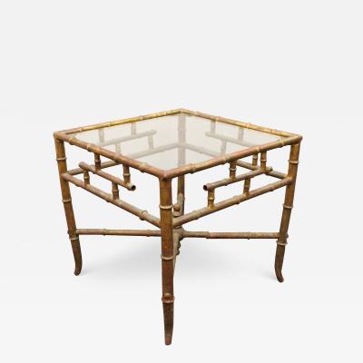 Vintage Italian Gold Gilt Faux Bamboo Chinoserie Chippendale Side Table Regency