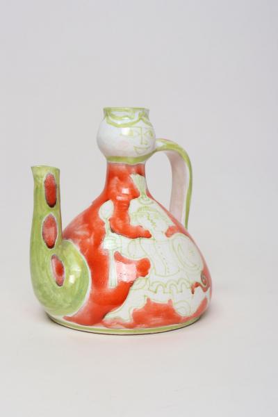 Vintage Italian Hand Painted Ceramic Figural Pitcher Vase by Giovanni de Simone