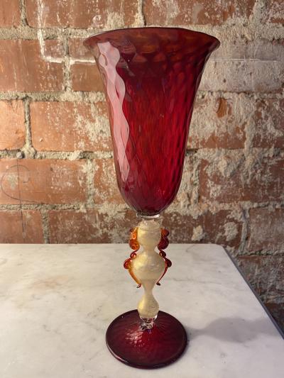 Vintage Italian Handcrafted Chalice in Blown Murano Red Glass