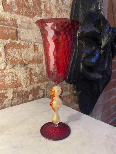 Vintage Italian Handcrafted Chalice in Blown Murano Red Glass