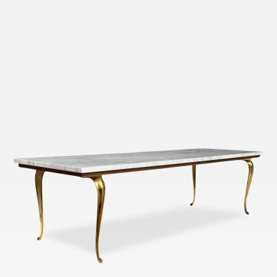 Vintage Italian Hollywood Regency Long Rectangular Marble Brass Coffee Table
