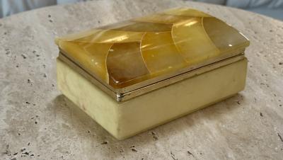 Vintage Italian Honey Marble and Brass Decorative Box