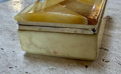 Vintage Italian Honey Marble and Brass Decorative Box