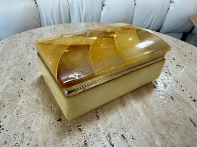 Vintage Italian Honey Marble and Brass Decorative Box
