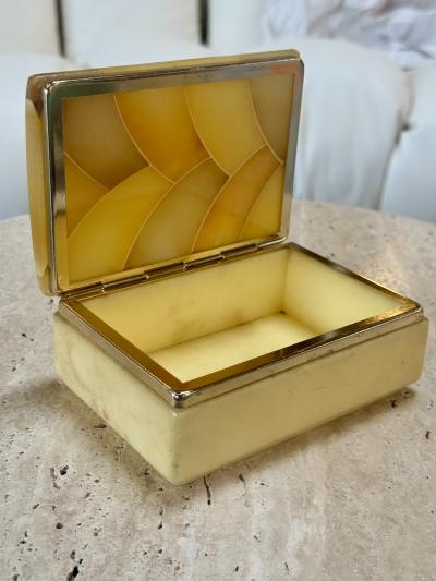Vintage Italian Honey Marble and Brass Decorative Box