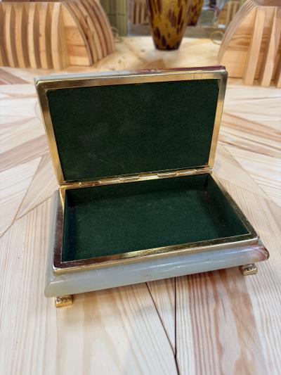 Vintage Italian Marble Jewelry Box with Brass Trim and Footed Base