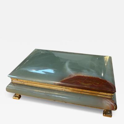 Vintage Italian Marble Jewelry Box with Brass Trim and Footed Base