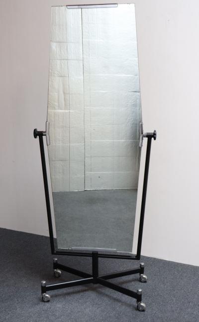 Vintage Italian Modernist Hexagonal Steel and Chrome Cheval Dressing Mirror