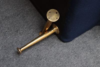 Vintage Italian Modernist Sculptural Sofa in Blue Tweed with Brass Tapered Legs