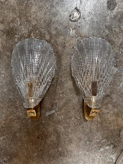 Vintage Italian Murano Wall Sconces with Brass Base 1970s